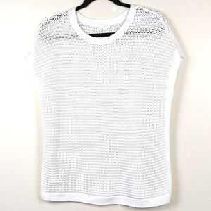 J Jill Textured Open Weave Knit Extended Shoulder Top in White Size SP